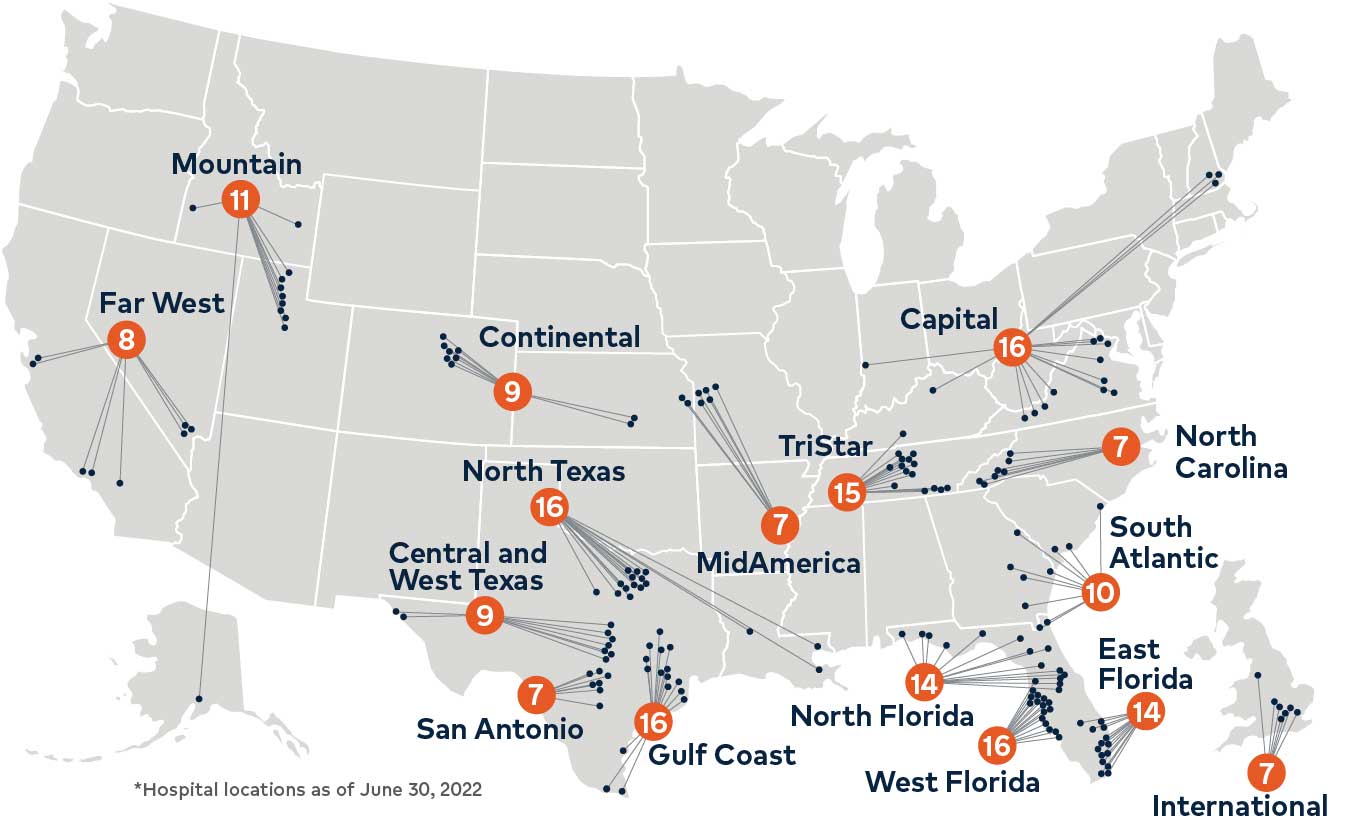 What state has the most HCA hospitals?