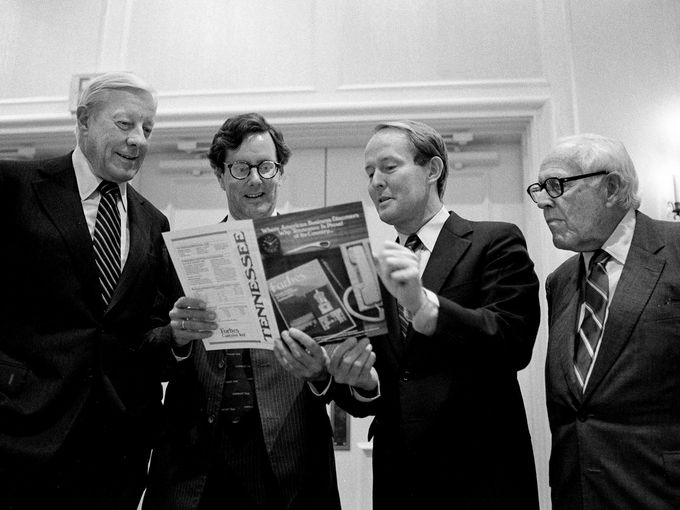 Malcolm S. Forbes Jr., Donald S. MacNaughton, Gov. Lamar Alexander and Jack C. Massey