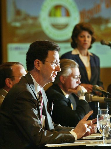 Chris Pair of HCA speaks at the fourth annual Technology Nashville Conference while on a panel with Dr. William W. Stead and Tony Holcombe on April 8, 2004