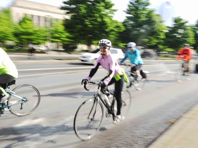 Members of Team HCA ride to work for National Bike to Work Day on May 16, 2014