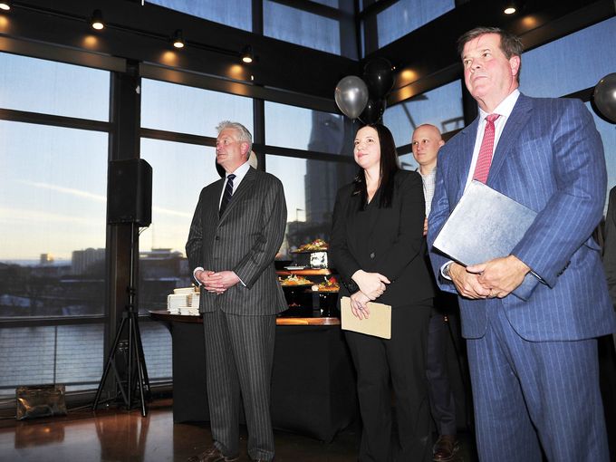 Mayor Karl Dean, right; Courtney Ross, chief economic development officer, center; and Milton Johnson of HCA listen during the Economic Diversity & Partnership 2020 gathering at The Bridge Building on Feb. 19, 2015